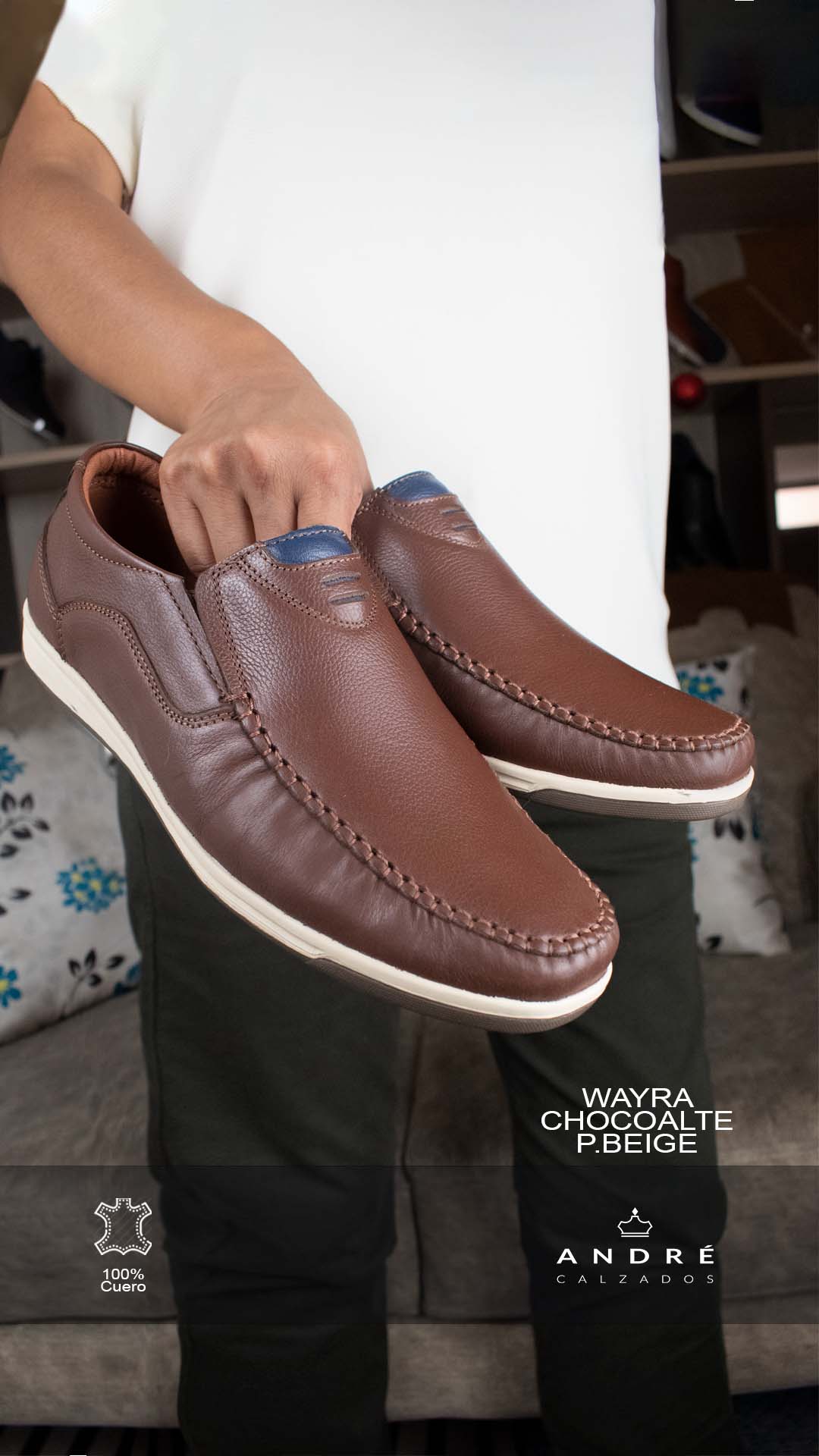 Mocasin Wayra - Cuero Chocolate P/beige