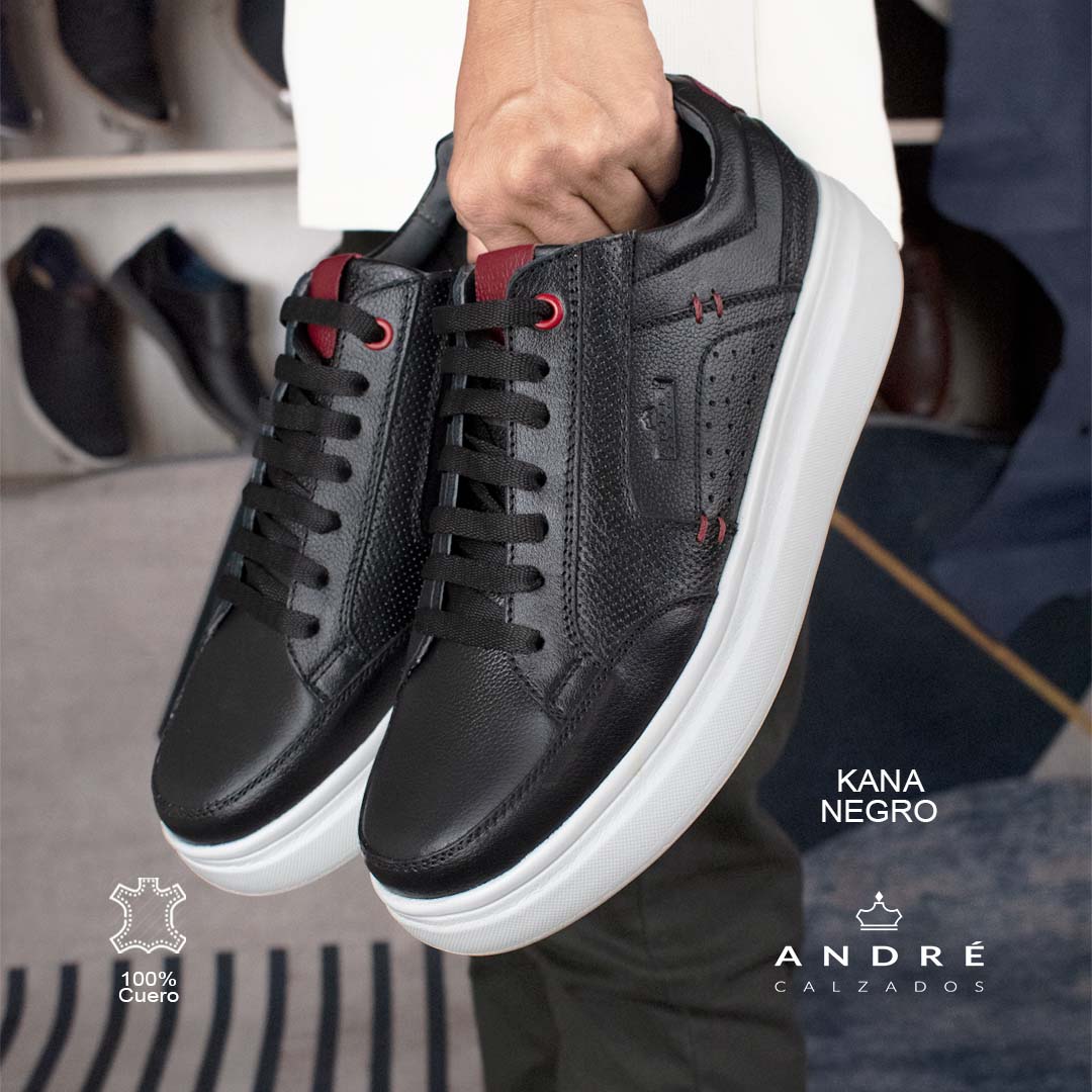 Zapatilla de cuero Kana negro