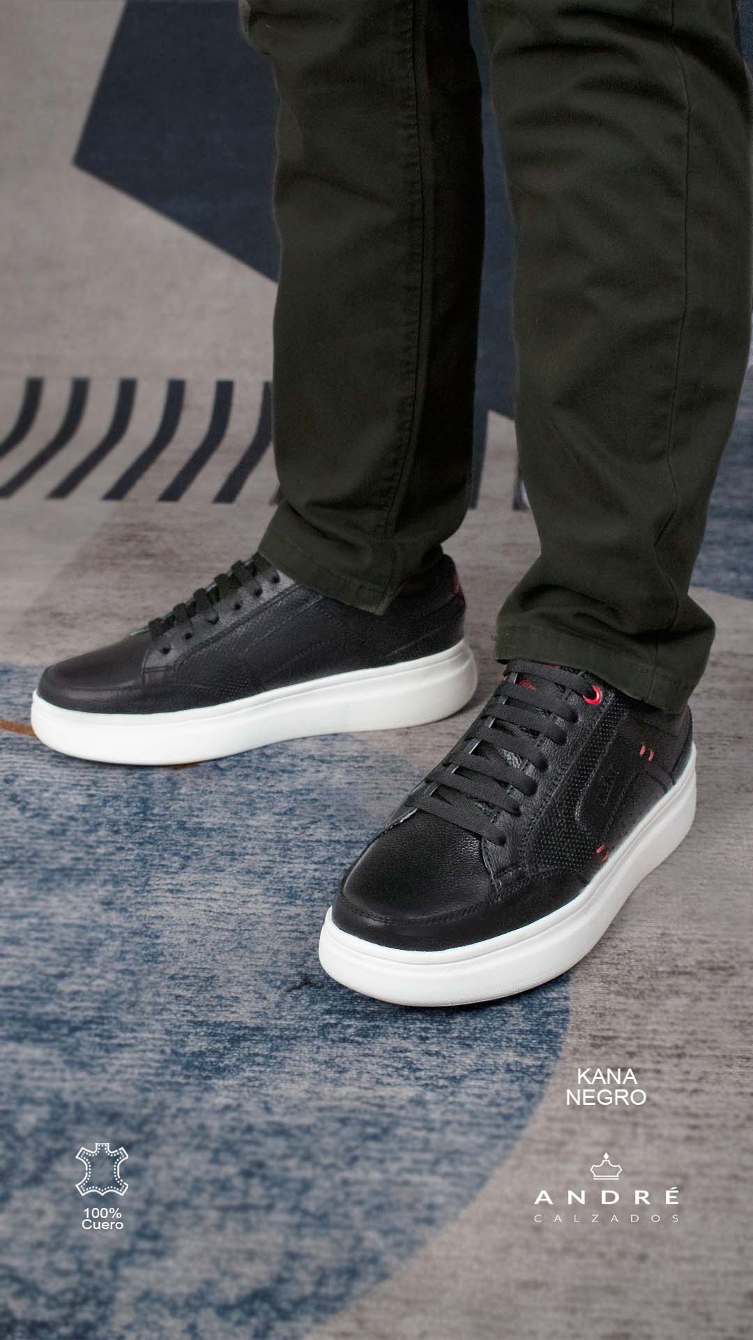 Zapatilla de cuero Kana negro