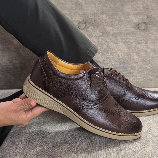 Zapato Oxford - Cuero marrón moro P/beige