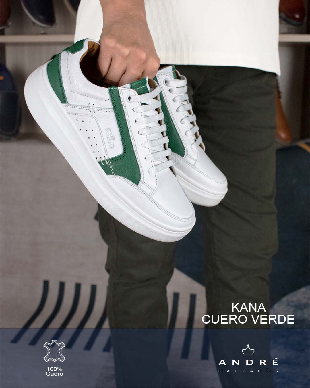 Zapatilla de cuero Kana verde