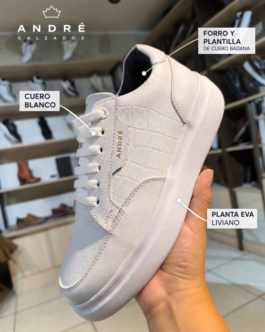 Zapatilla de cuero Yaku Blanco