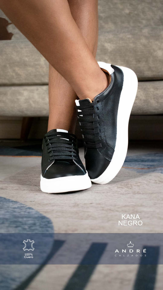Zapatilla de cuero Kuntur negro