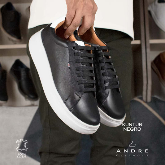 Zapatilla de cuero Kuntur negro