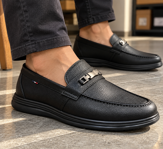 Mocasín de cuero negro para hombre – Puente