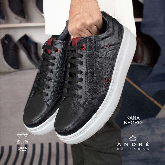 Zapatilla de cuero Kana negro