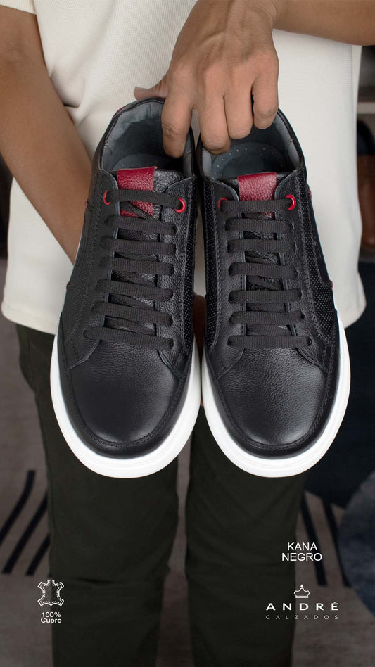 Zapatilla de cuero Kana negro