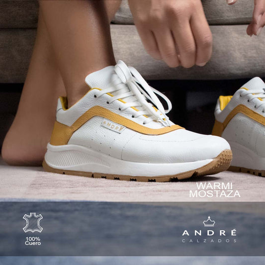 Zapatilla de cuero Warmi camel
