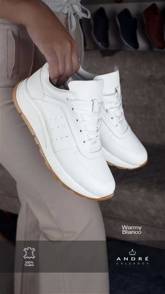 Zapatilla de cuero blanco Warmi