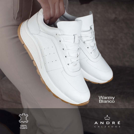 Zapatilla de cuero blanco Warmi