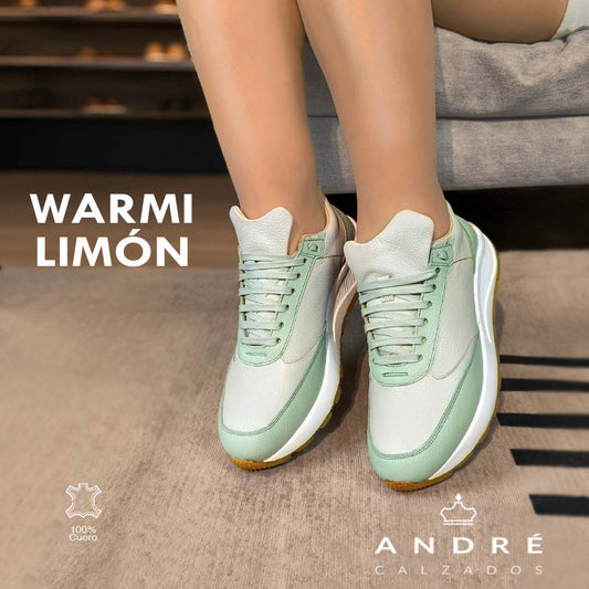 Zapatilla Warmi - Cuero verde limón