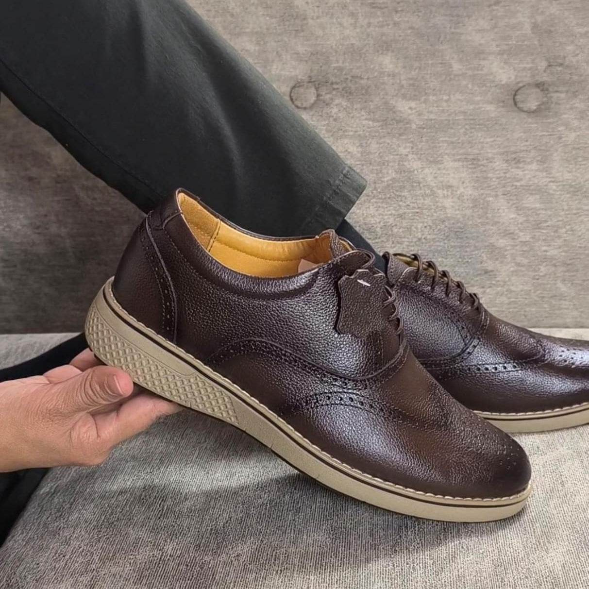 Zapato Oxford - Cuero marrón moro P/beige