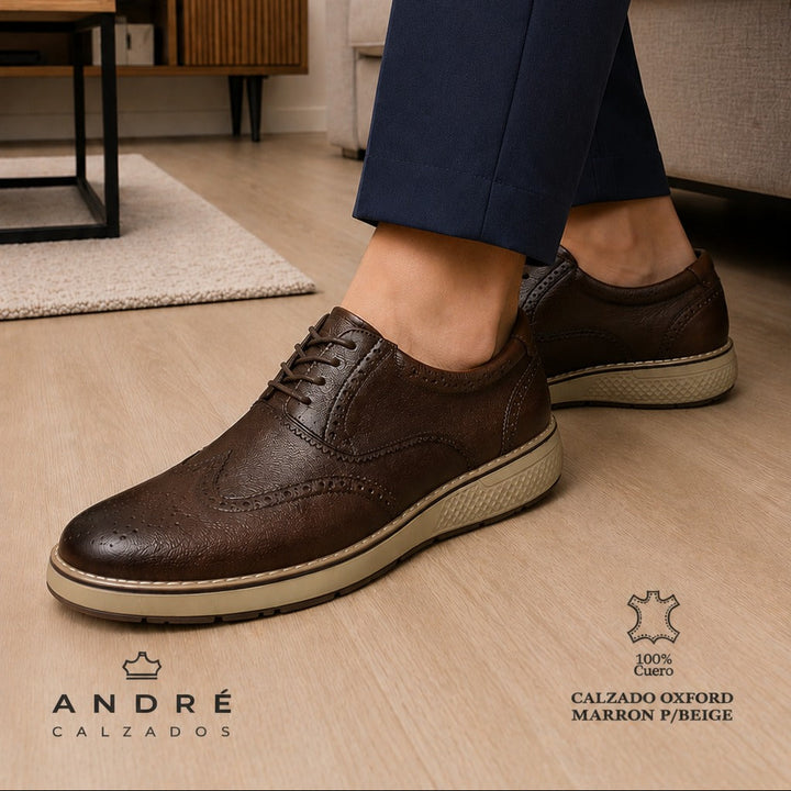 Zapato Oxford - Cuero marrón moro P/beige