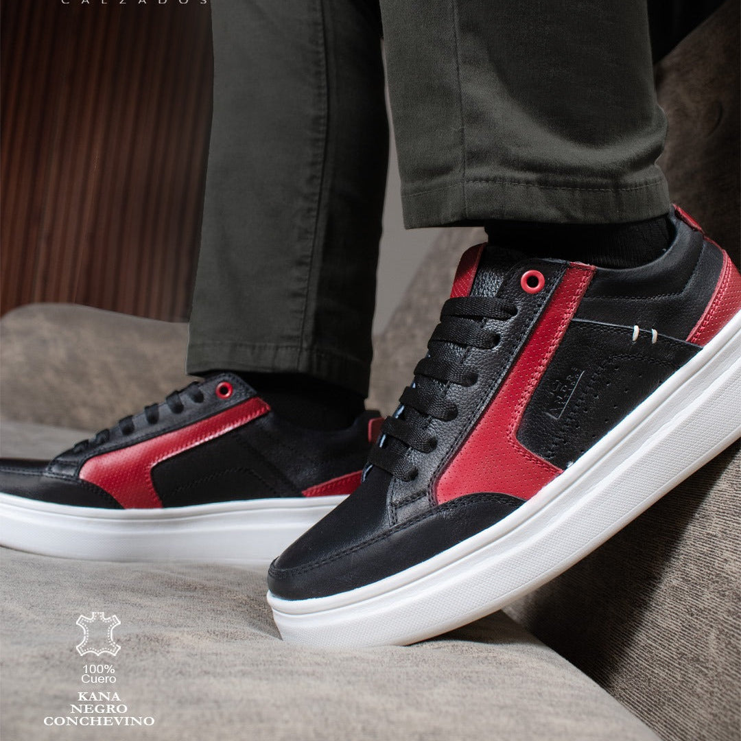 Zapatilla de cuero Kana negro Conchevino