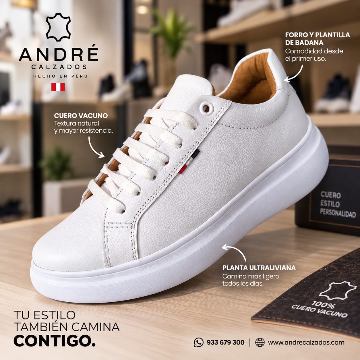 Zapatilla - Cuero Blanco